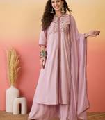 Pink color ethnic resham embroidered festive wear ceremonial kurta set