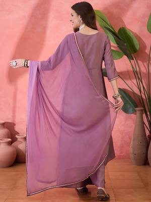 Purple color resham embroidered festive wear ceremonial kurta set 2