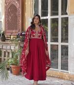 Pink color designer ceremonial wear long gown with dupatta with sequins work