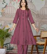 Light burgundy color viscose roman silk fabric smart formal looks readymade kurta set