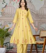 Yellow color viscose roman silk fabric smart formal looks readymade kurta set