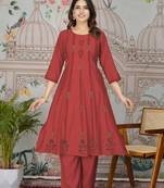 Maroon color viscose roman silk fabric smart formal looks readymade kurta set