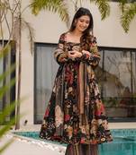 Black color mal cotton designer partywear long suit for graceful ethnic looks