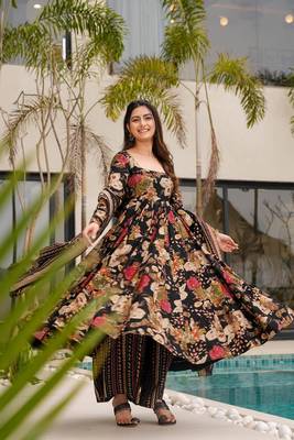 Black color mal cotton partywear long suit for graceful ethnic looks 2