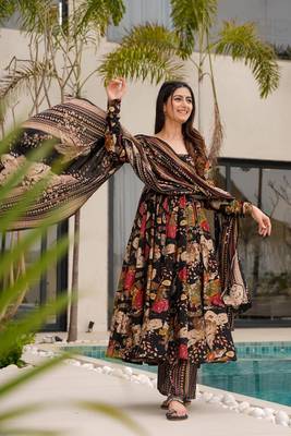 Black color mal cotton partywear long suit for graceful ethnic looks 3