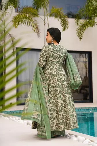 Pista color mal cotton partywear long suit for graceful looks