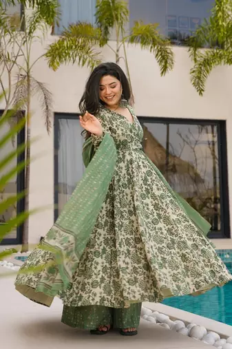 Pista color mal cotton partywear long suit for graceful looks