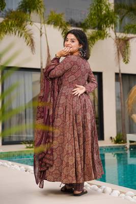 Brown color mal cotton partywear long suit for graceful ethnic looks 2