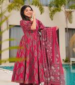 Pink color mal cotton designer partywear long suit for graceful ethnic looks
