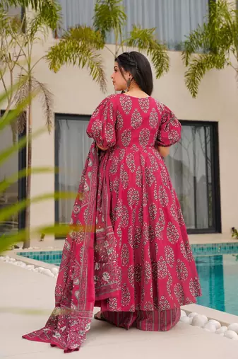 Pink color mal cotton partywear long suit for graceful looks