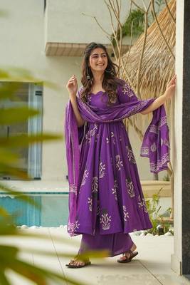 Purple color mal cotton partywear long suit for graceful ethnic looks 1