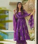 Purple color mal cotton designer partywear long suit for graceful ethnic looks