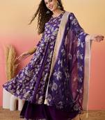 Purple color roman silk fabric beautiful ceremonial wear readymade palazzo dress