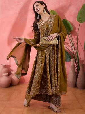 Brown color roman silk beautiful ceremonial wear readymade palazzo dress 1