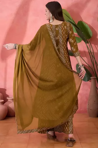 Brown color roman silk beautiful ceremonial wear readymade palazzo dress
