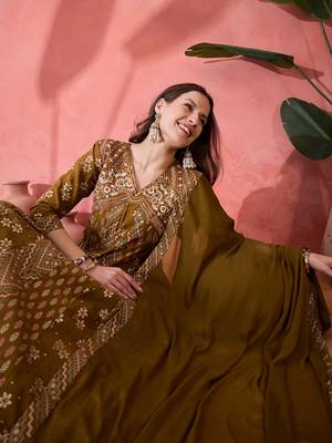 Brown color roman silk beautiful ceremonial wear readymade palazzo dress 3