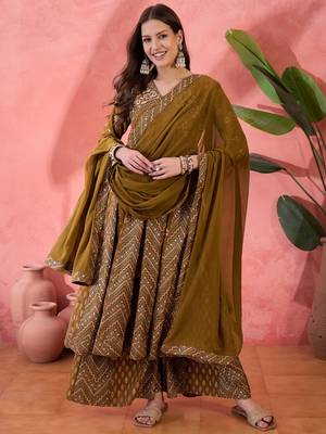 Brown color roman silk beautiful ceremonial wear readymade palazzo dress 4