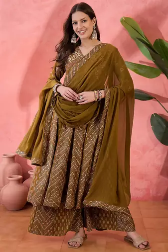 Brown color roman silk beautiful ceremonial wear readymade palazzo dress