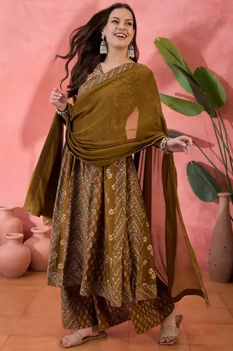 Brown color roman silk beautiful ceremonial wear readymade palazzo dress
