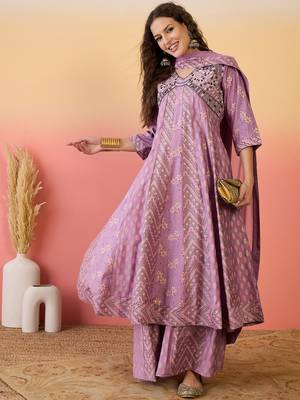 Pink color roman silk beautiful ceremonial wear readymade palazzo dress 1