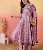 Pink color roman silk fabric beautiful ceremonial wear readymade palazzo dress