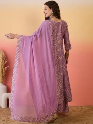 Pink color roman silk beautiful ceremonial wear readymade palazzo dress 2