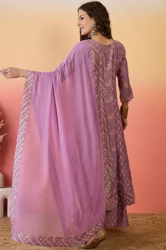 Pink color roman silk beautiful ceremonial wear readymade palazzo dress