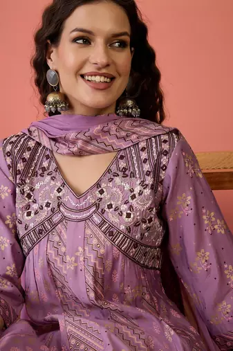 Pink color roman silk beautiful ceremonial wear readymade palazzo dress