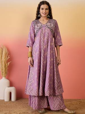 Pink color roman silk beautiful ceremonial wear readymade palazzo dress 4