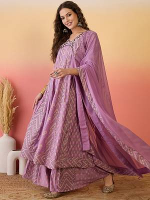 Pink color roman silk beautiful ceremonial wear readymade palazzo dress 5