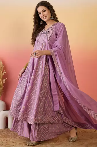 Pink color roman silk beautiful ceremonial wear readymade palazzo dress