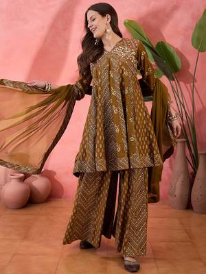 Brown color roman silk beautiful ceremonial wear readymade palazzo dress 1