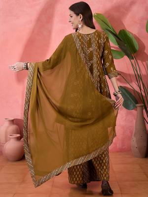 Brown color roman silk beautiful ceremonial wear readymade palazzo dress 2