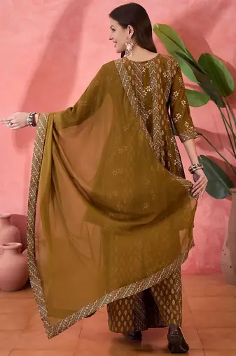 Brown color roman silk beautiful ceremonial wear readymade palazzo dress