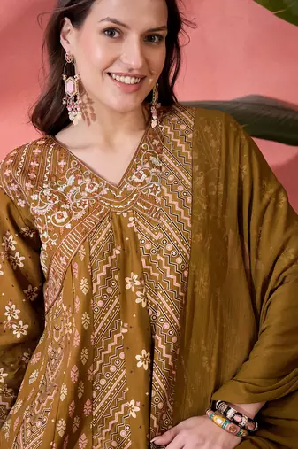 Brown color roman silk beautiful ceremonial wear readymade palazzo dress