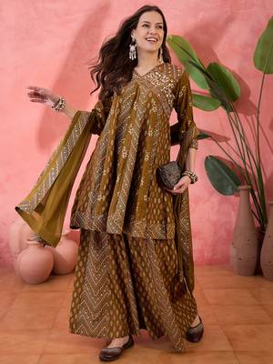 Brown color roman silk beautiful ceremonial wear readymade palazzo dress 4