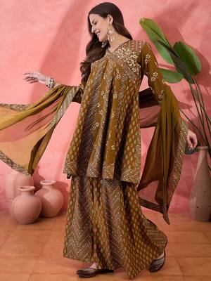 Brown color roman silk beautiful ceremonial wear readymade palazzo dress 5