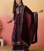 Wine color roman silk fabric beautiful ceremonial wear readymade palazzo dress