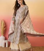Beige color khadi silk fabric beautiful ceremonial wear readymade palazzo dress