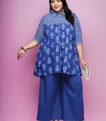 Blue color beautiful printed plus size kurta for casual wear