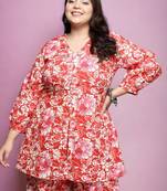 Red color beautiful printed plus size kurta for casual wear