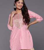 Pink color beautiful printed plus size kurta for casual wear