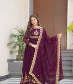 Wine color beautiful georgette fabric designer embroidered bridesmaid gown with dupatta