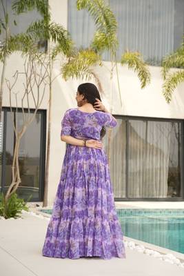 Purple color faux georgette floral print fashionova partywear gown 3