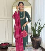 Green color vichitra silk fabric designer embroidered partywear suit