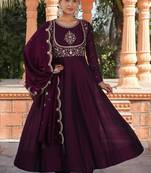 Purple color vichitra silk fabric designer embroidered partywear suit