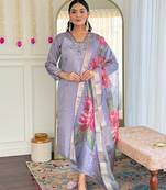 Blue color chanderi fabric designer embroidered partywear suit