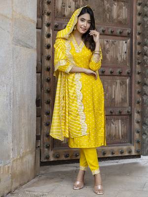 Yellow color vichitra silk fabric ethnic and festive wear readymade kurta set 4