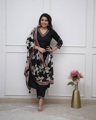 Black color viscosee silk and festive wear readymade kurta set 1