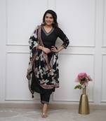 Black color viscose silk fabric ethnic and festive wear readymade kurta set